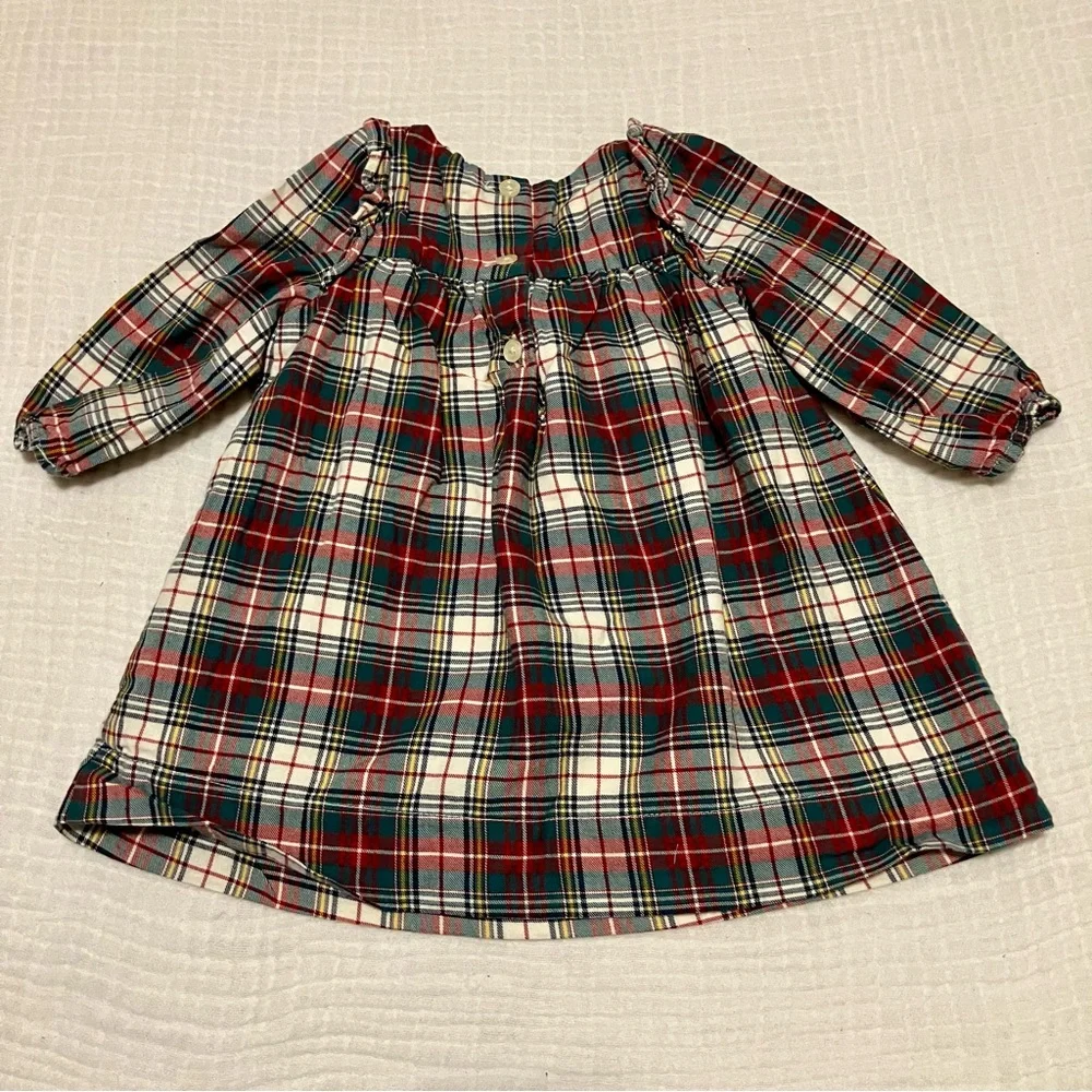 VTG Baby Gap 100% cotton‎ plaid long sleeve dress floral embroidery Sz 3-6m